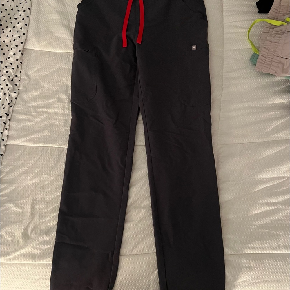 Charcoal grey scrub Jogger Pants with Red Drawstring